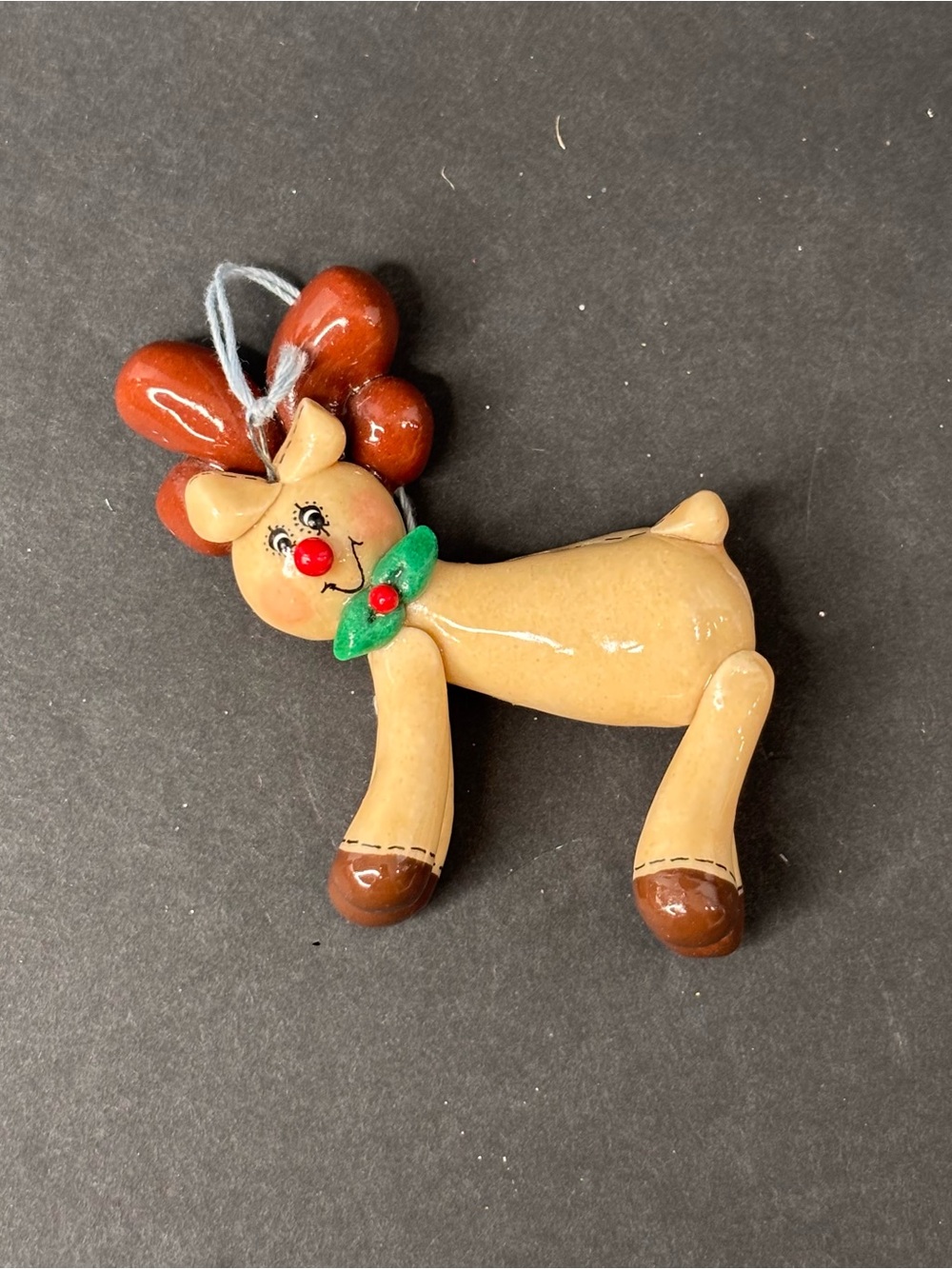 Vintage Handcrafted Salt Dough Reindeer Christmas Ornament Signed 1983